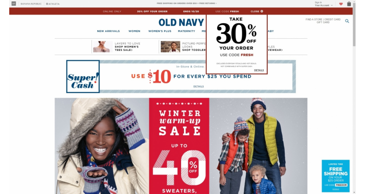 old navy 30% off on all orders 