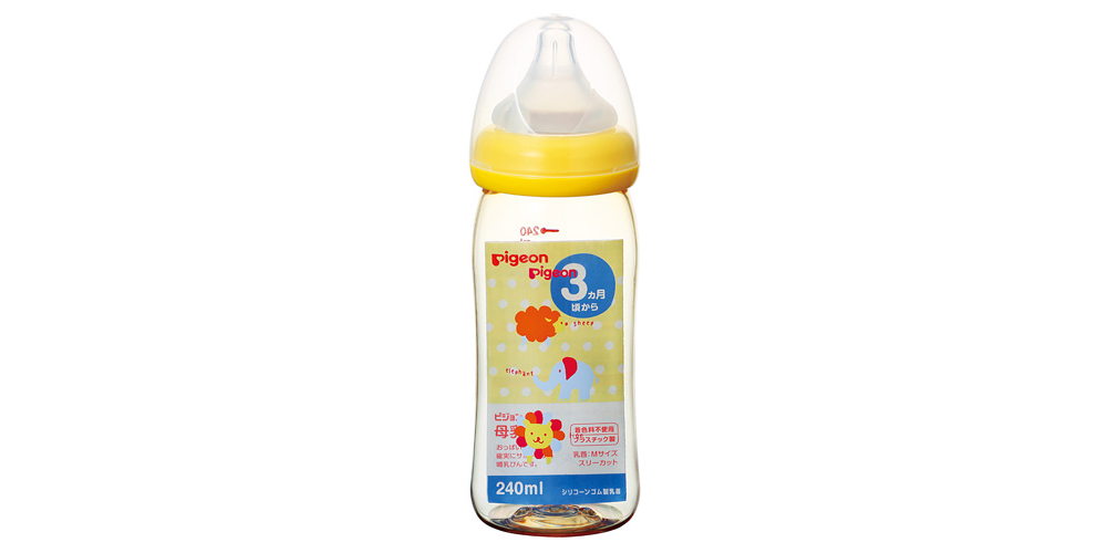 PIGEON母乳真實感奶瓶塑料240ml 動物圖案 黃色