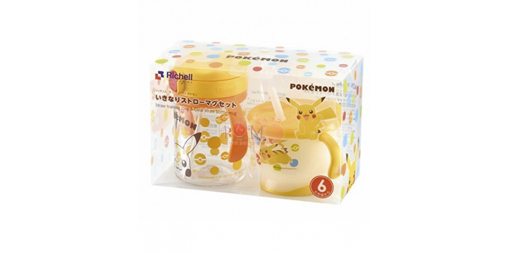 日本Richell吸管水杯及有蓋吸管杯套裝-皮卡超圖案