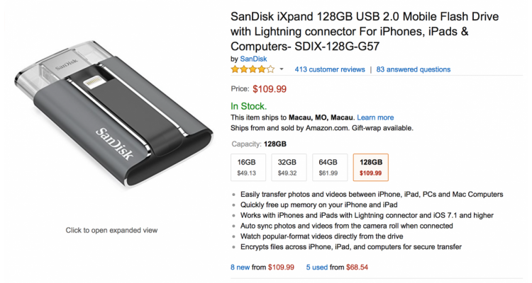 SanDisk iXpand 128GB USB 2.0