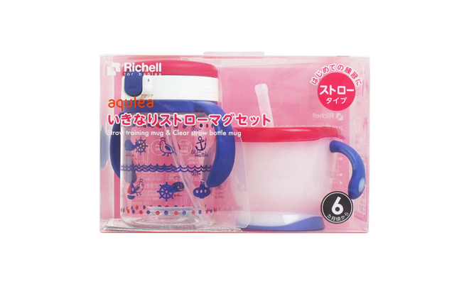 日本Richell吸管水杯及有蓋吸管杯套裝-藍海夢圖案